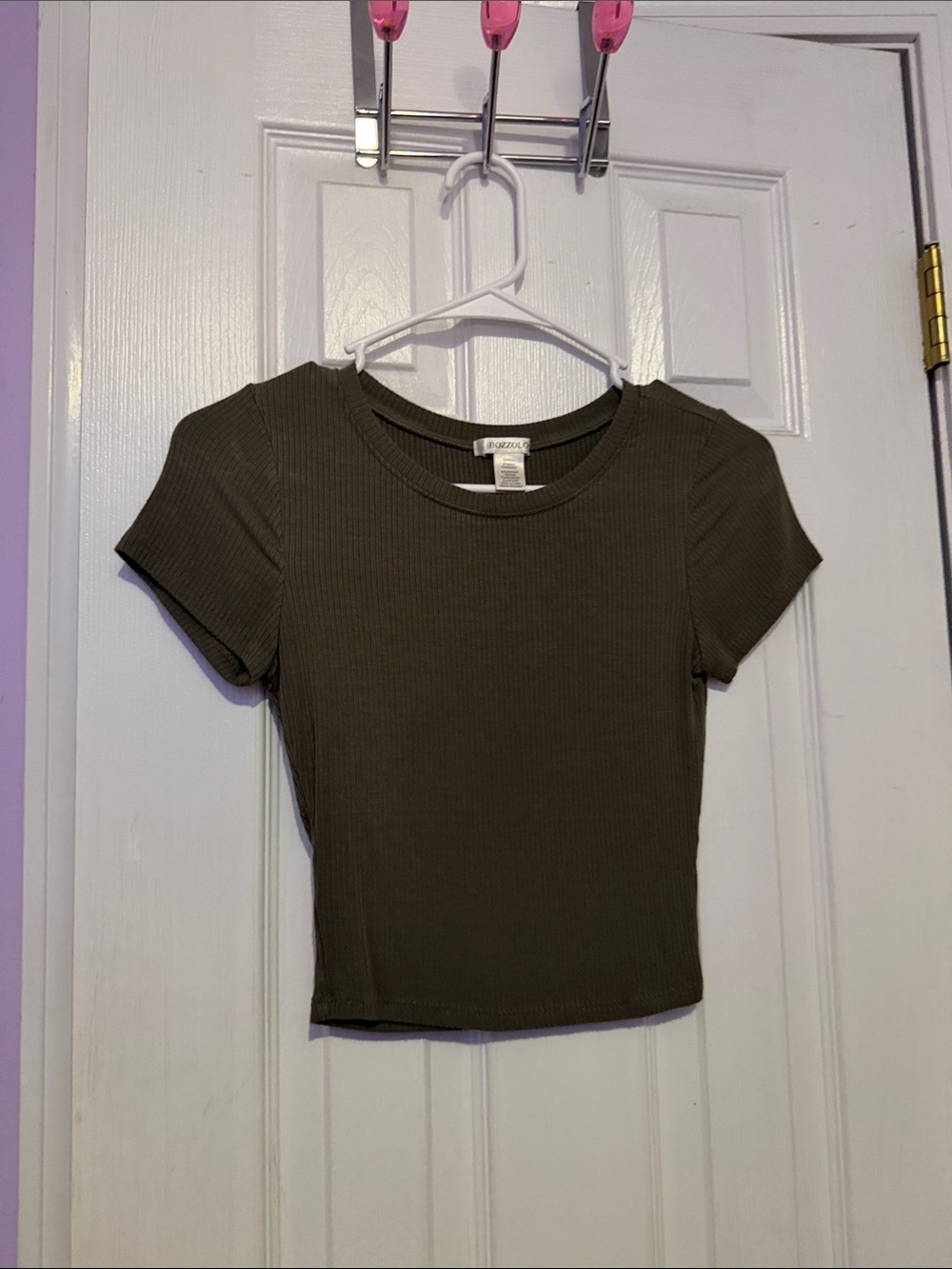 Bozzolo Olive Ribbed Short Sleeve Crop Top